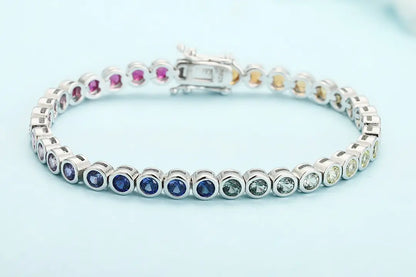 S925 Silver 5.55ct Round Cultivated Colored Sapphire Bracelet B20334