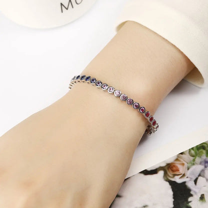 S925 Silver 5.55ct Round Cultivated Colored Sapphire Bracelet B20334