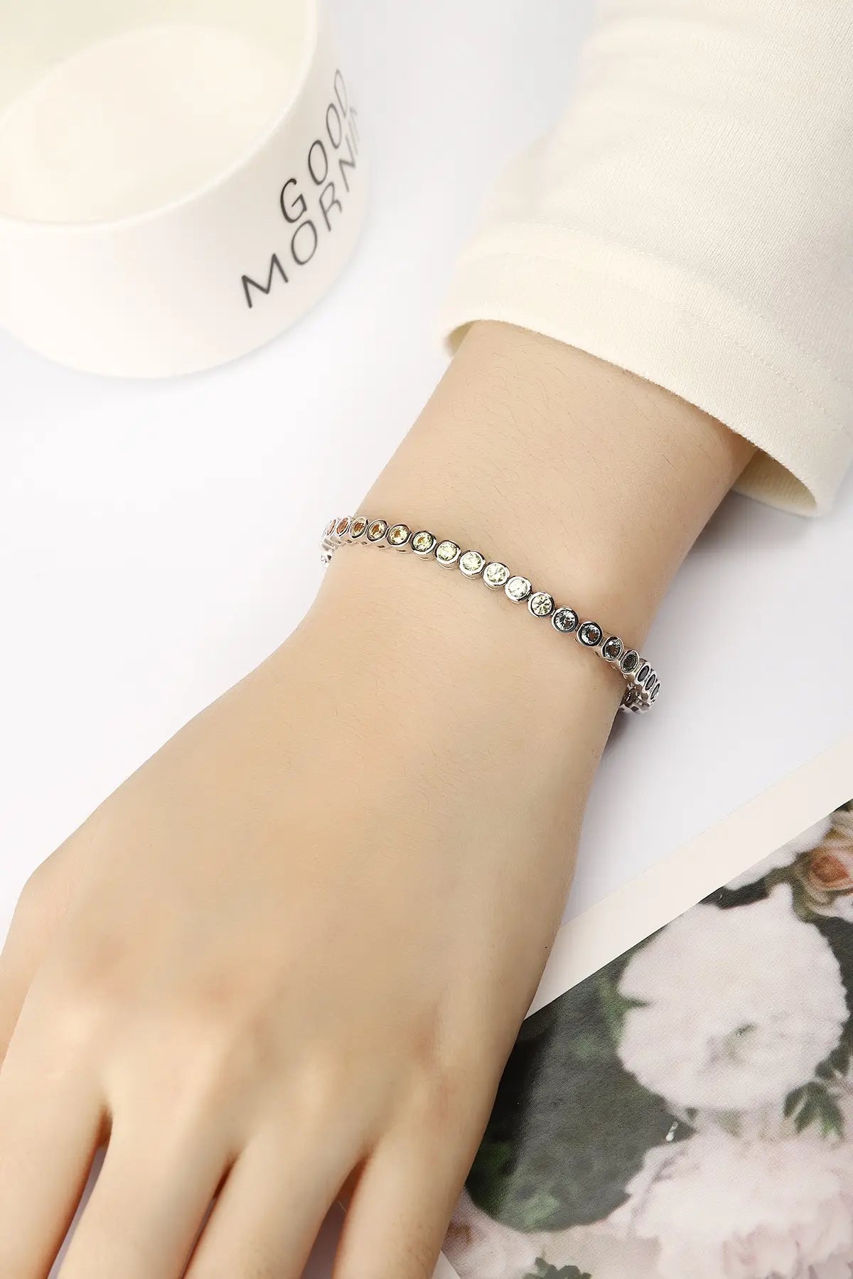 S925 Silver 5.55ct Round Cultivated Colored Sapphire Bracelet B20334