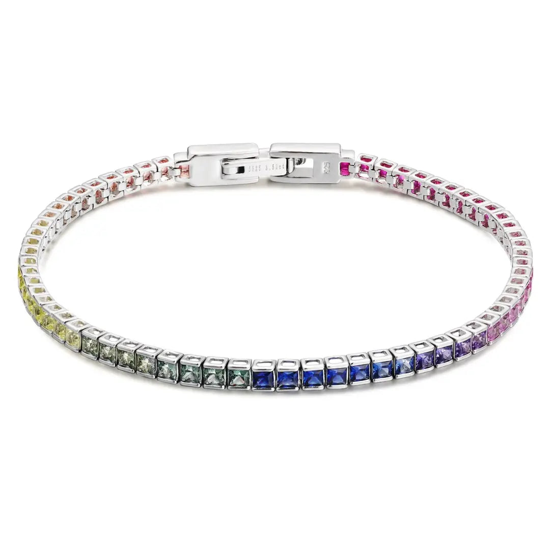 S925 Silver 3.5ct Square Cultivated Colored Blue Treasure Bracelet CH03103-1