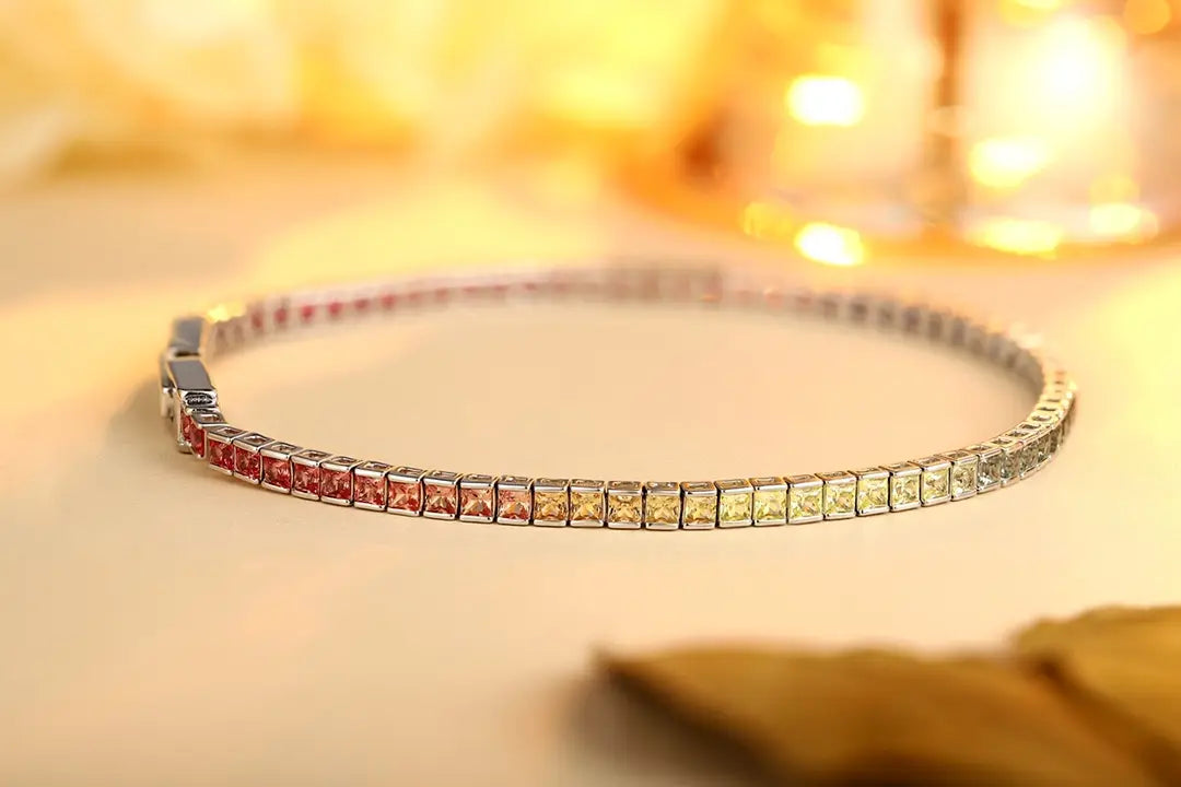 S925 Silver 3.5ct Square Cultivated Colored Blue Treasure Bracelet CH03103-1