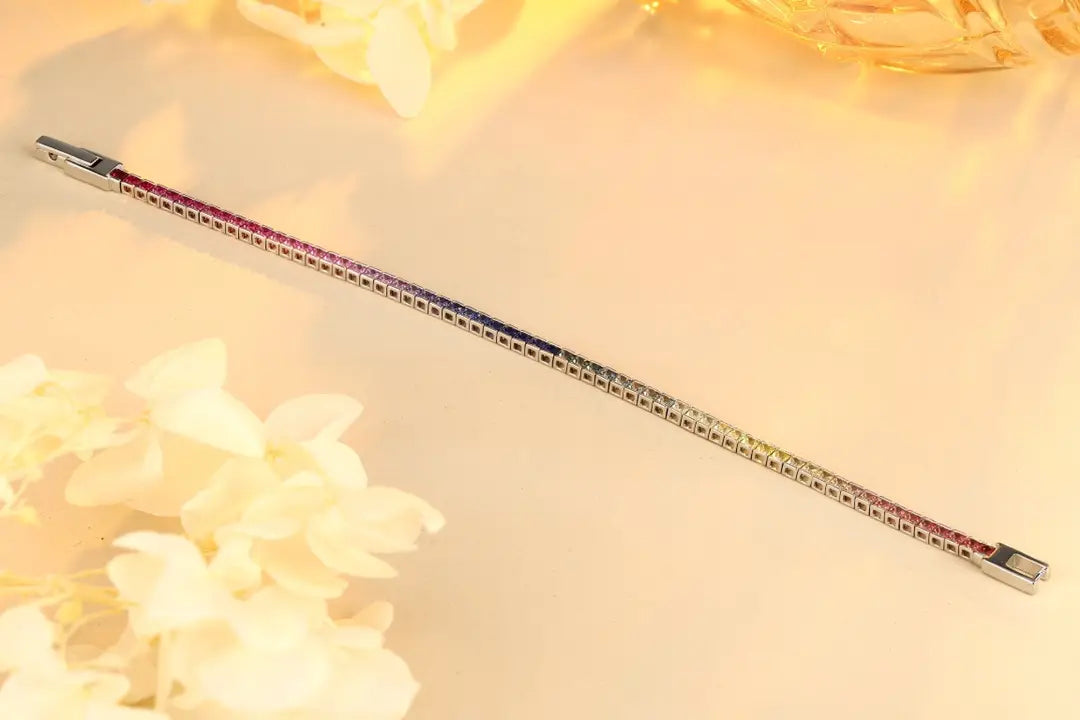 S925 Silver 3.5ct Square Cultivated Colored Blue Treasure Bracelet CH03103-1