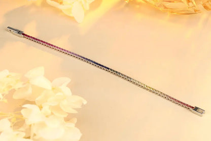 S925 Silver 3.5ct Square Cultivated Colored Blue Treasure Bracelet CH03103-1