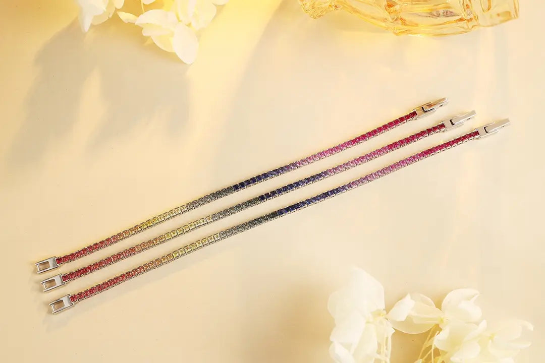 S925 Silver 3.5ct Square Cultivated Colored Blue Treasure Bracelet CH03103-1