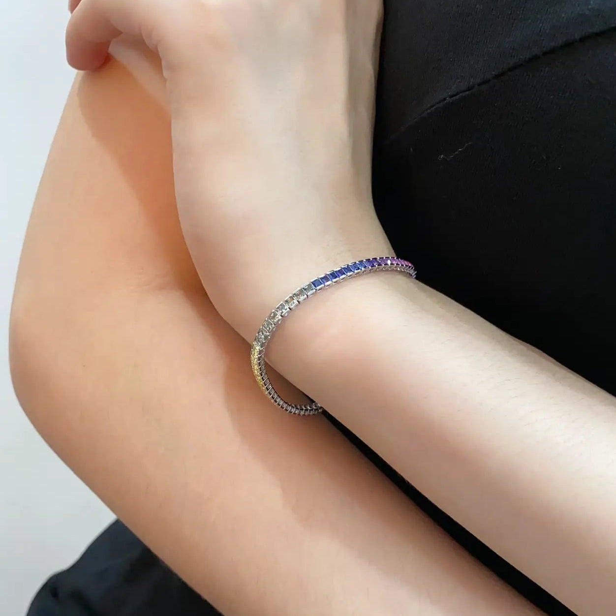 S925 Silver 3.5ct Square Cultivated Colored Blue Treasure Bracelet CH03103-1