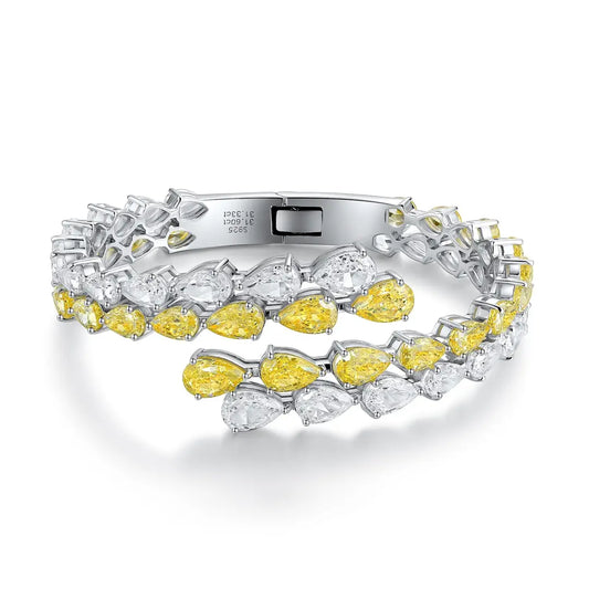 S925 Silver 32.67ct Yellow White Sparkling Zircon Water Drop Bracelet A