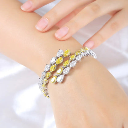 S925 Silver 32.67ct Yellow White Sparkling Zircon Water Drop Bracelet A