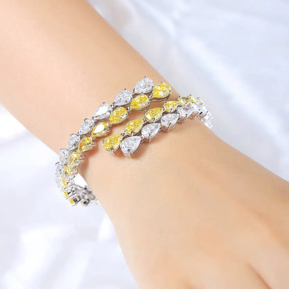 S925 Silver 32.67ct Yellow White Sparkling Zircon Water Drop Bracelet A