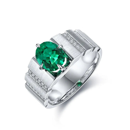 S925 Silver 1.63ct Lab Grown Emerald Male Ring A JSEGR023Y