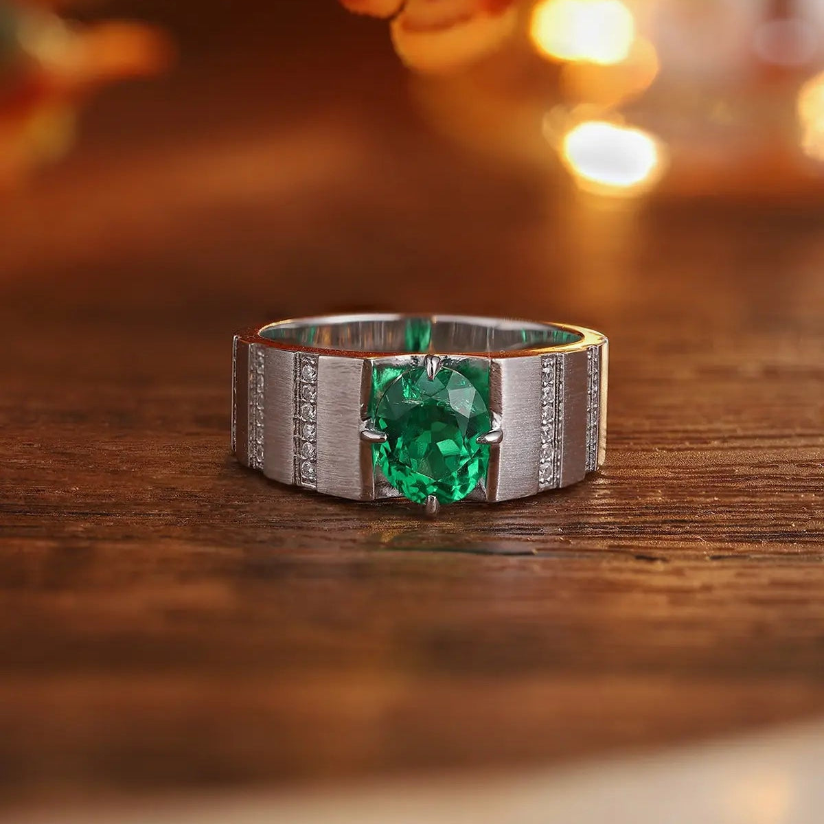 S925 Silver 1.63ct Lab Grown Emerald Male Ring A JSEGR023Y