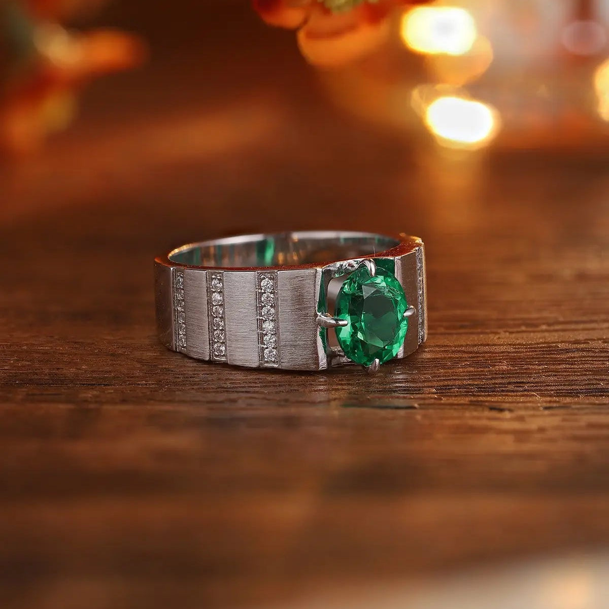 S925 Silver 1.63ct Lab Grown Emerald Male Ring A JSEGR023Y