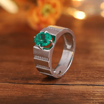 S925 Silver 1.63ct Lab Grown Emerald Male Ring A JSEGR023Y