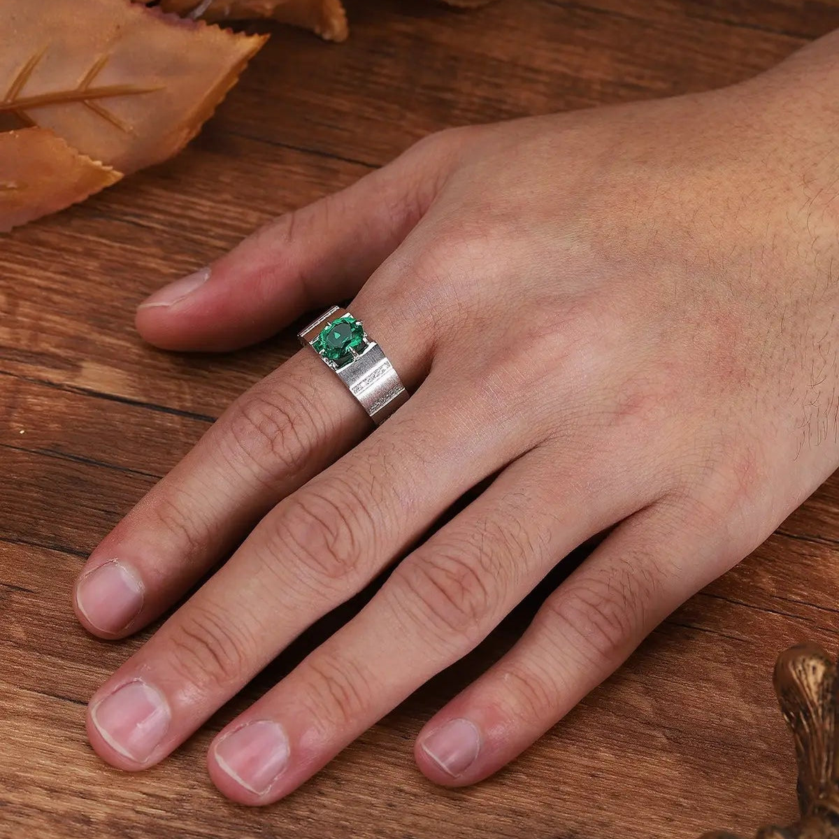 S925 Silver 1.63ct Lab Grown Emerald Male Ring A JSEGR023Y