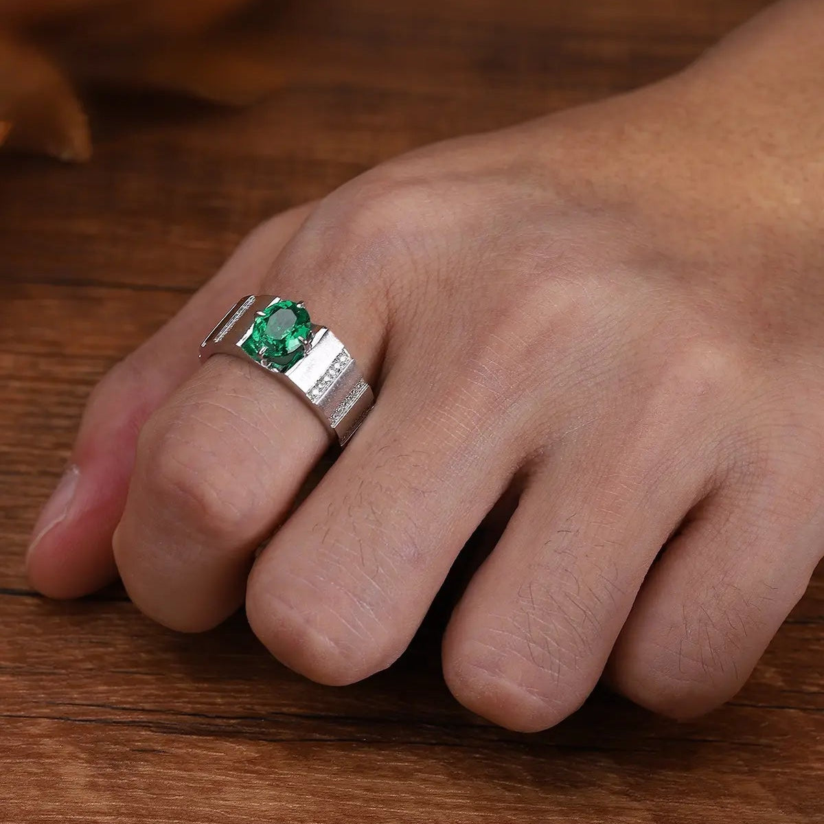 S925 Silver 1.63ct Lab Grown Emerald Male Ring A JSEGR023Y