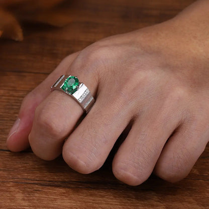 S925 Silver 1.63ct Lab Grown Emerald Male Ring A JSEGR023Y