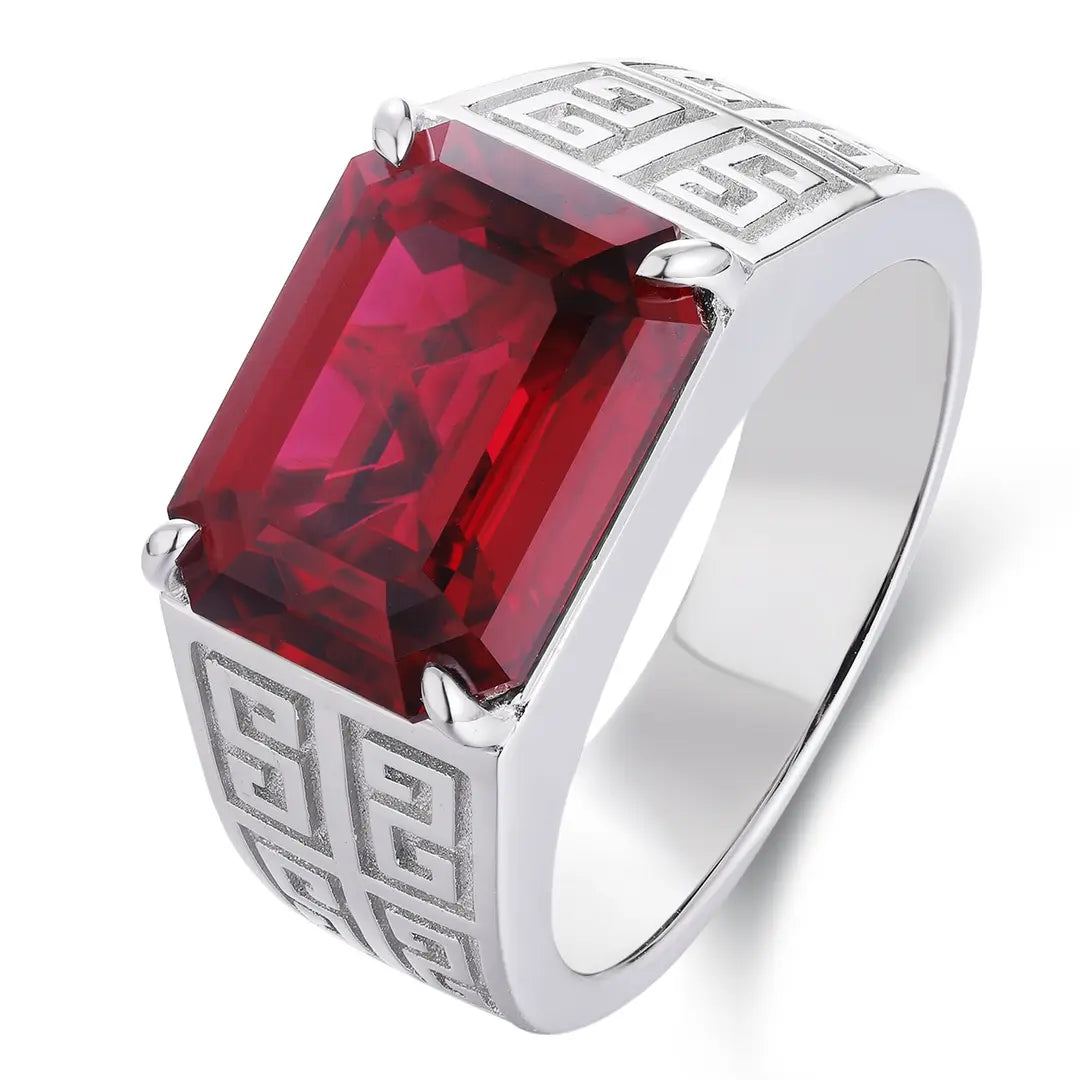 S925 9.07ct Silver Cultivation Red Treasure Male Ring A JRURR1029Y