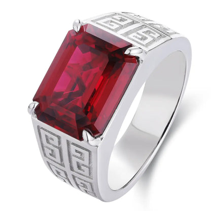 S925 9.07ct Silver Cultivation Red Treasure Male Ring A JRURR1029Y