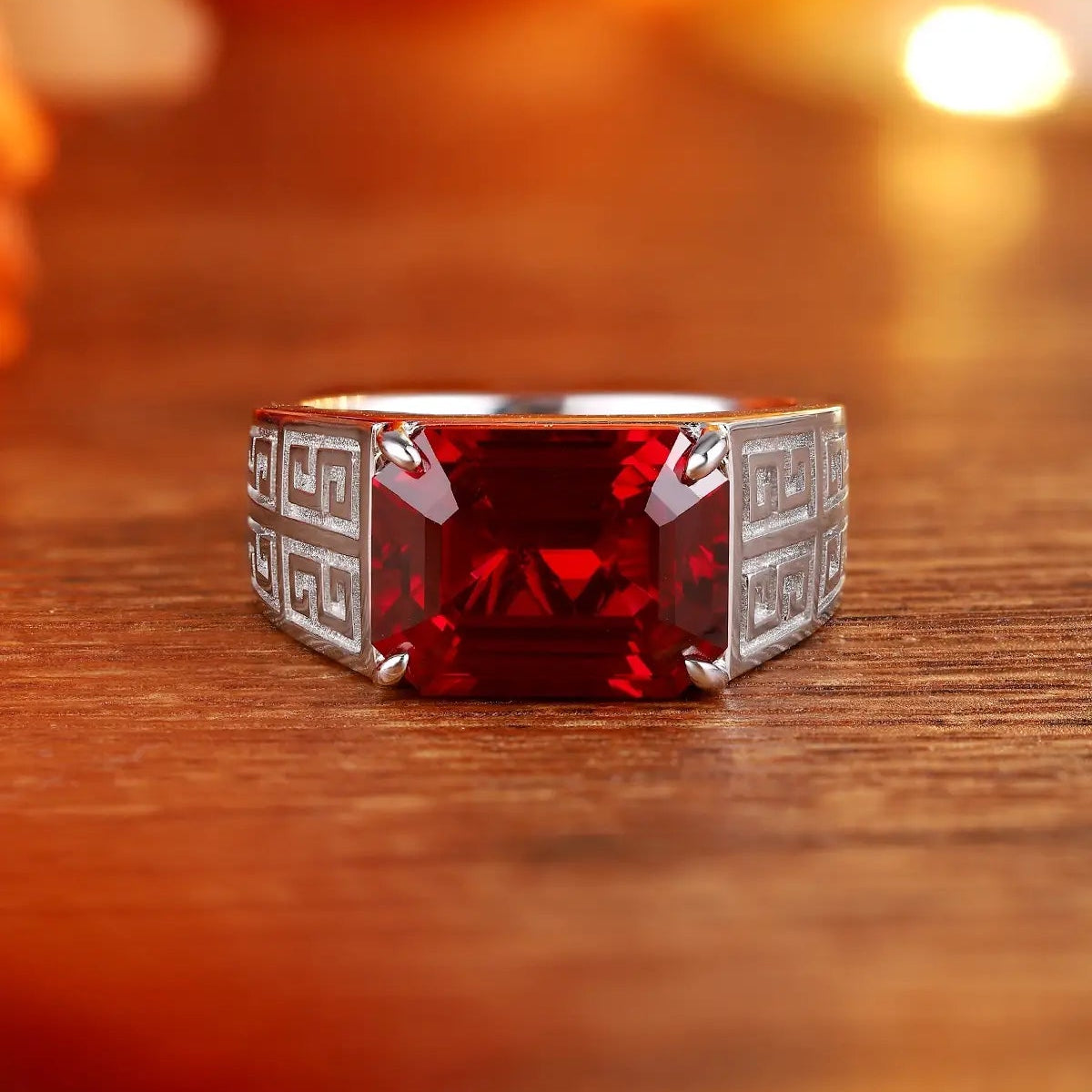 S925 9.07ct Silver Cultivation Red Treasure Male Ring A JRURR1029Y