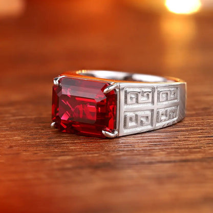 S925 9.07ct Silver Cultivation Red Treasure Male Ring A JRURR1029Y