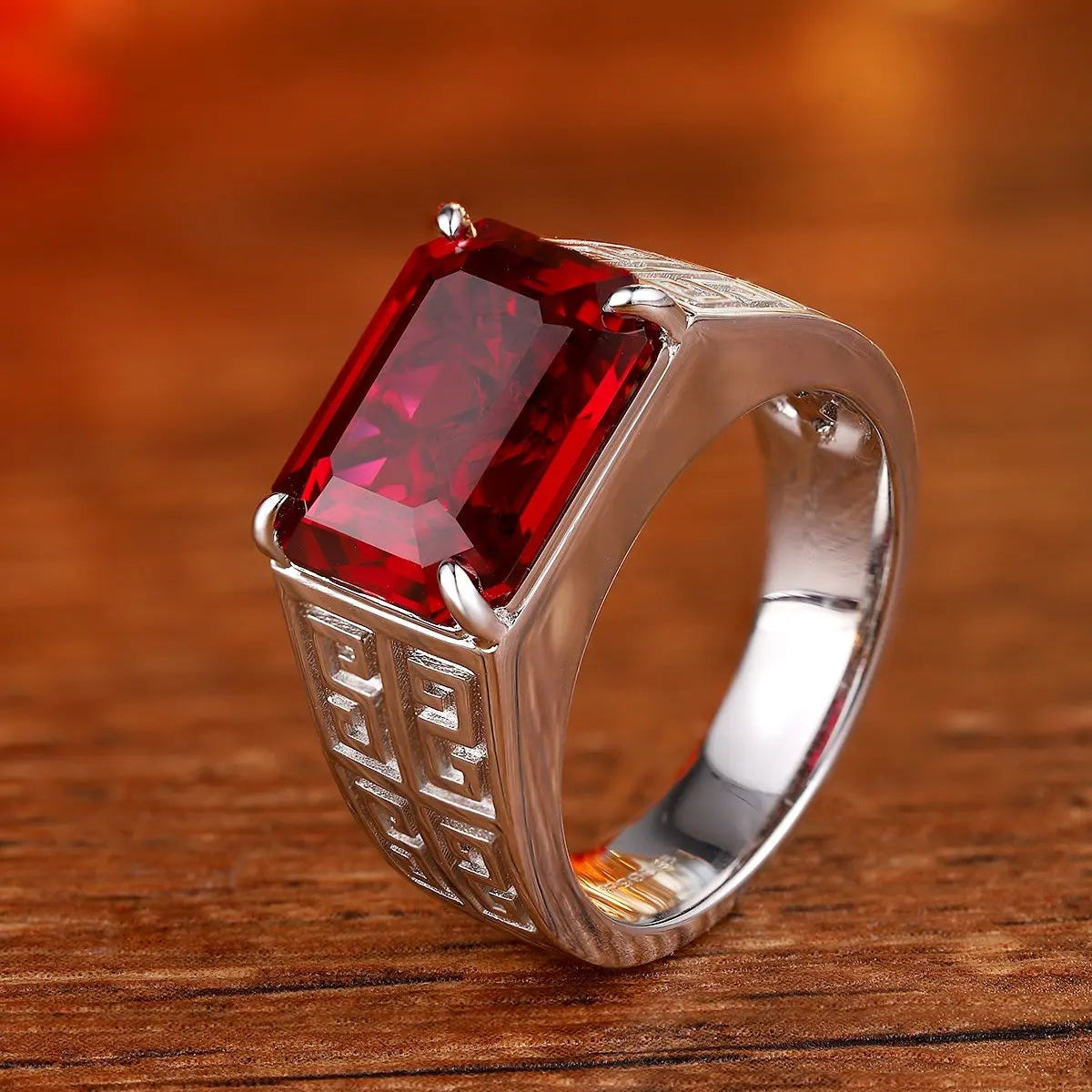 S925 9.07ct Silver Cultivation Red Treasure Male Ring A JRURR1029Y