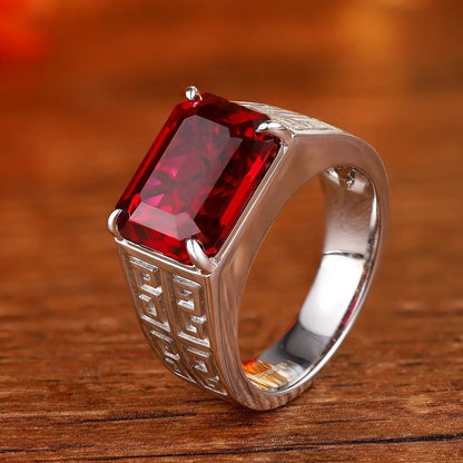 S925 9.07ct Silver Cultivation Red Treasure Male Ring A JRURR1029Y