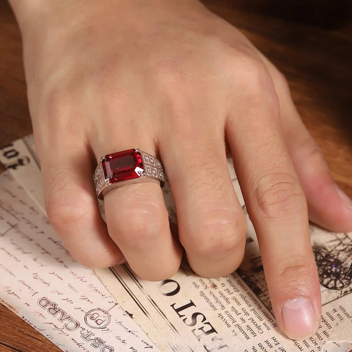 S925 9.07ct Silver Cultivation Red Treasure Male Ring A JRURR1029Y