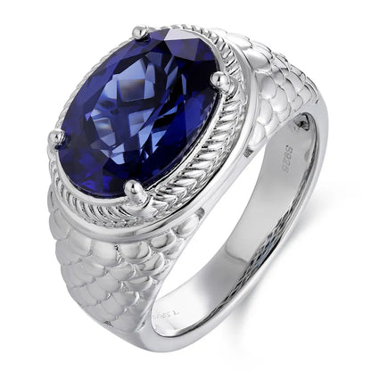S925 Silver  7.96ct  Oval Shape Cultivation Blue Treasure Male Ring A