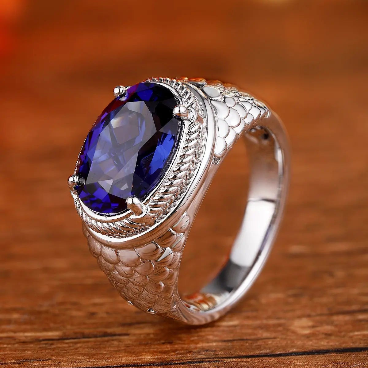 S925 Silver  7.96ct  Oval Shape Cultivation Blue Treasure Male Ring A