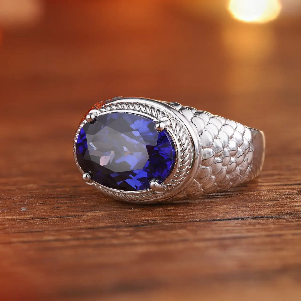 S925 Silver  7.96ct  Oval Shape Cultivation Blue Treasure Male Ring A