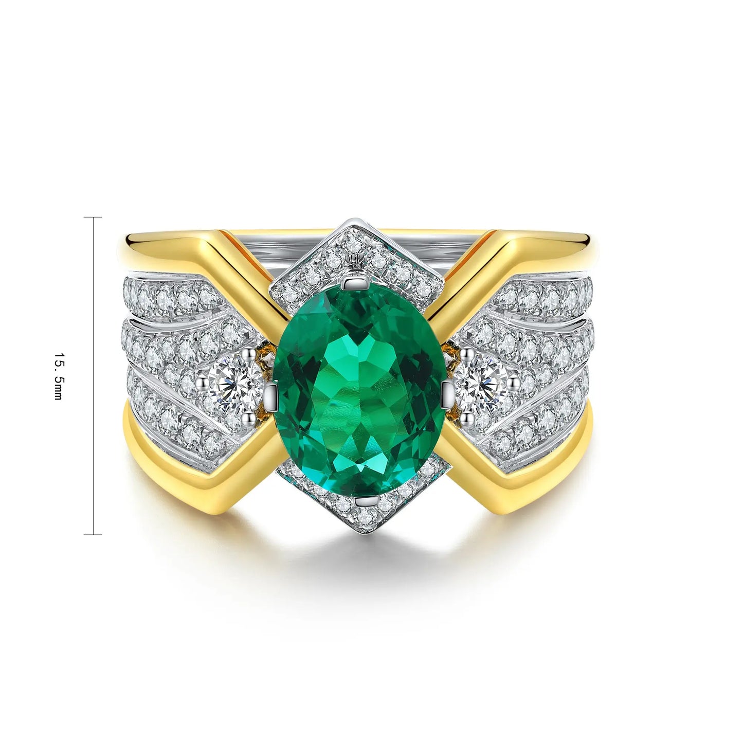 S925 Silver  2.51ct  Oval Shape Cultivation Emerald Male Ring A