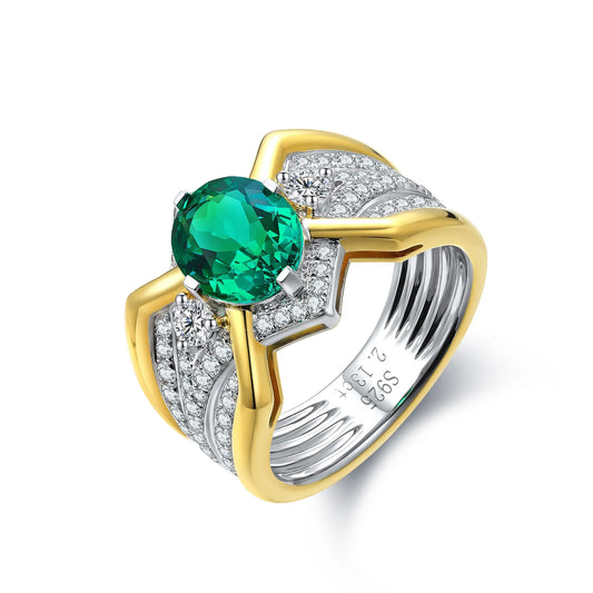 S925 Silver  2.51ct  Oval Shape Cultivation Emerald Male Ring A