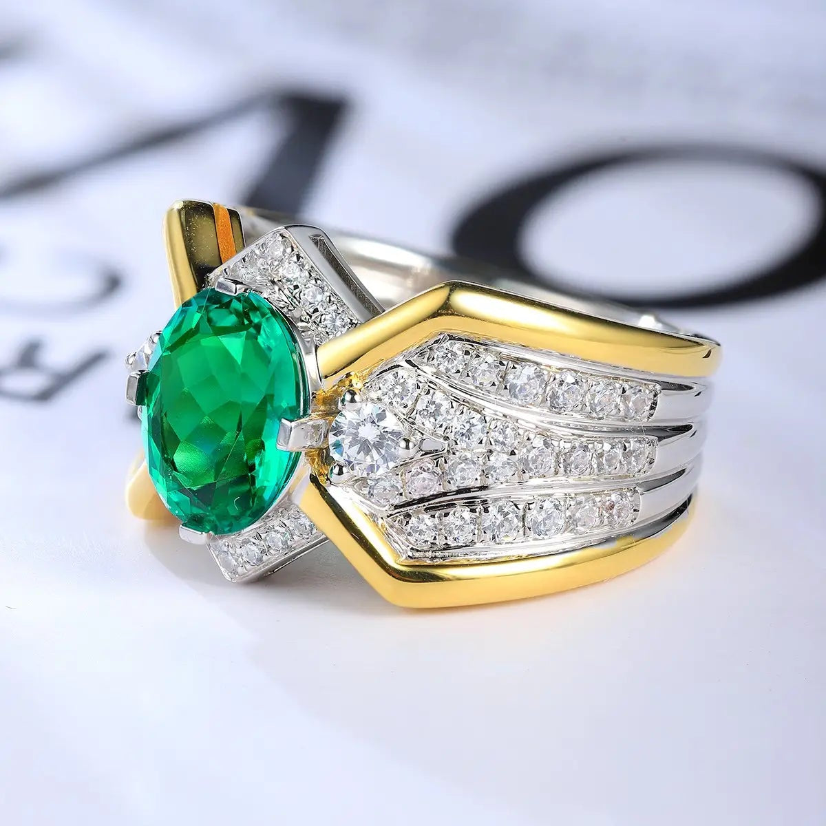 S925 Silver  2.51ct  Oval Shape Cultivation Emerald Male Ring A