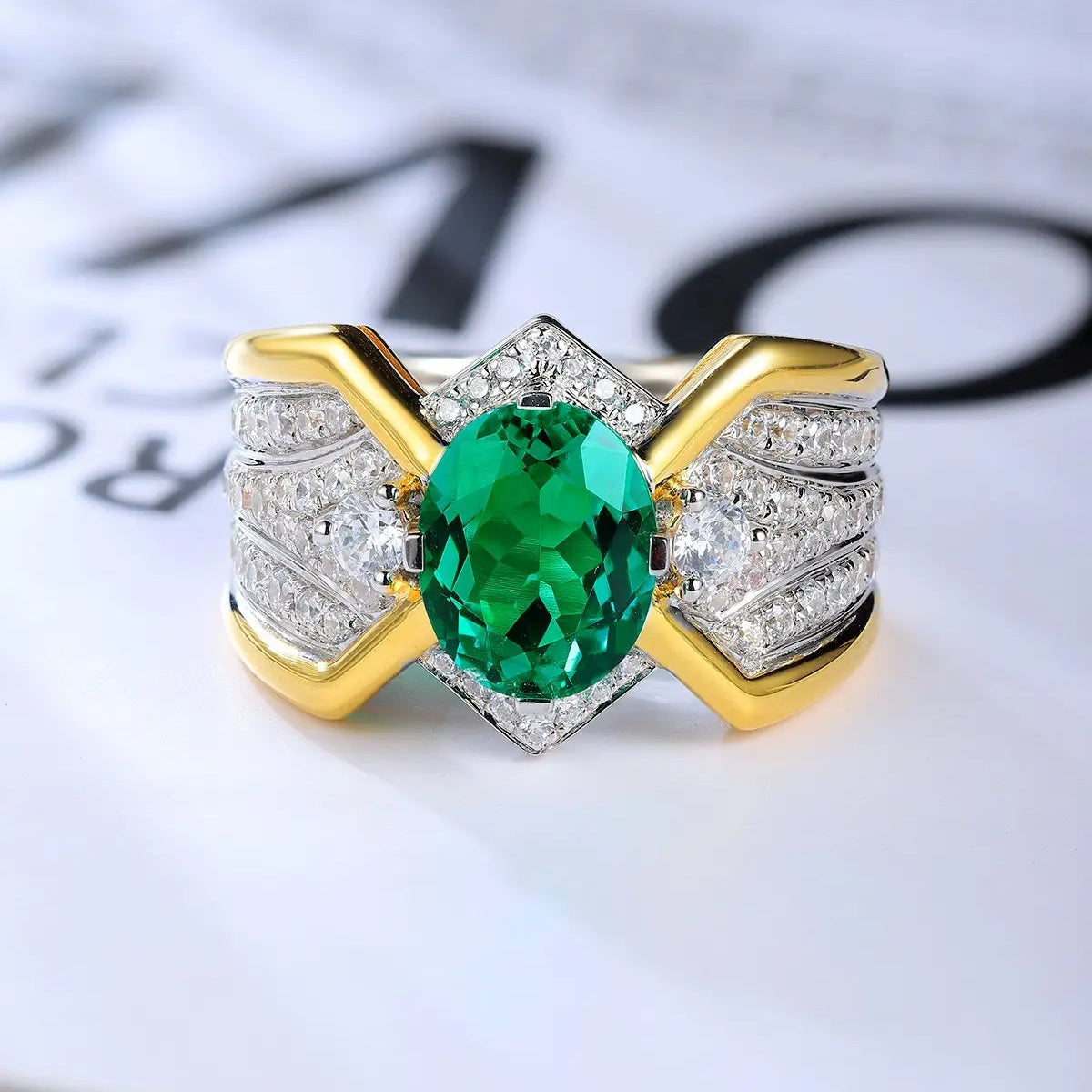 S925 Silver  2.51ct  Oval Shape Cultivation Emerald Male Ring A