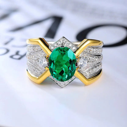 S925 Silver  2.51ct  Oval Shape Cultivation Emerald Male Ring A