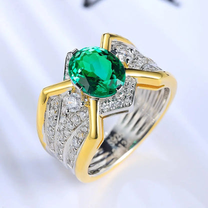 S925 Silver  2.51ct  Oval Shape Cultivation Emerald Male Ring A