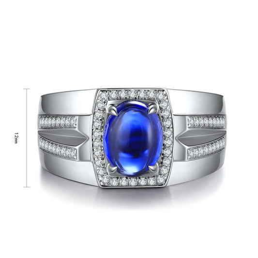 S925 Silver 2.86ct Lab Grown Blue Treasure Male Ring A JSABR936Y