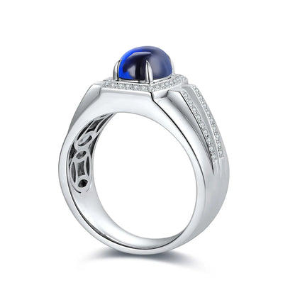 S925 Silver 2.86ct Lab Grown Blue Treasure Male Ring A JSABR936Y