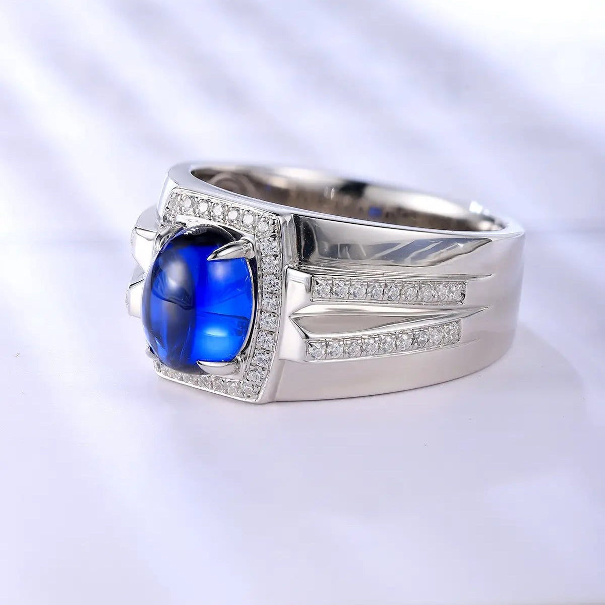 S925 Silver 2.86ct Lab Grown Blue Treasure Male Ring A JSABR936Y