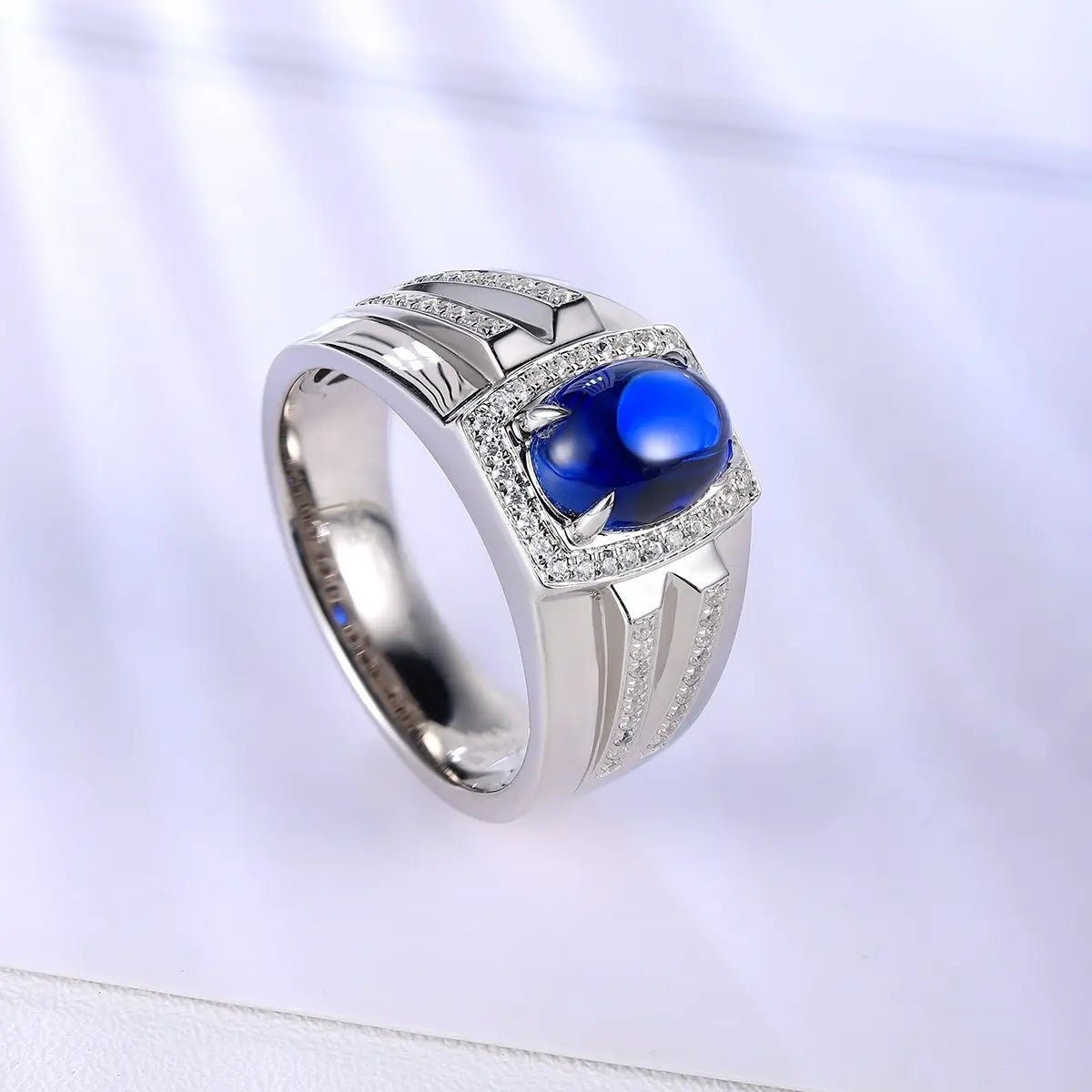S925 Silver 2.86ct Lab Grown Blue Treasure Male Ring A JSABR936Y