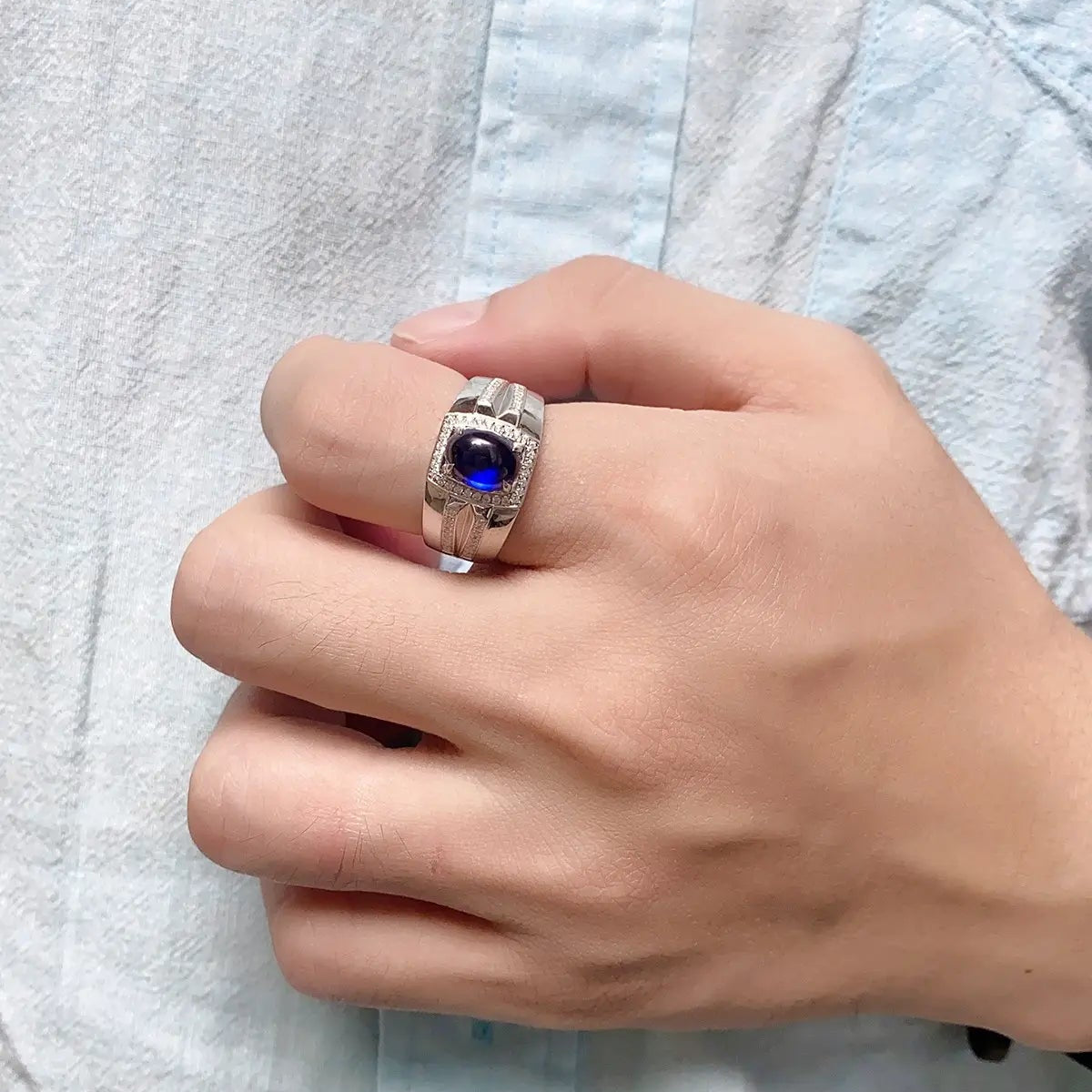 S925 Silver 2.86ct Lab Grown Blue Treasure Male Ring A JSABR936Y