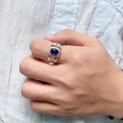 S925 Silver 2.86ct Lab Grown Blue Treasure Male Ring A JSABR936Y