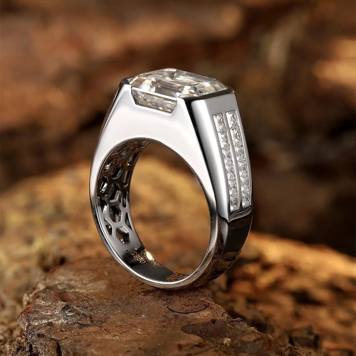 S925 Silver 7.13ct Mulberry Emerald Cut Male Ring A JRSW024Y