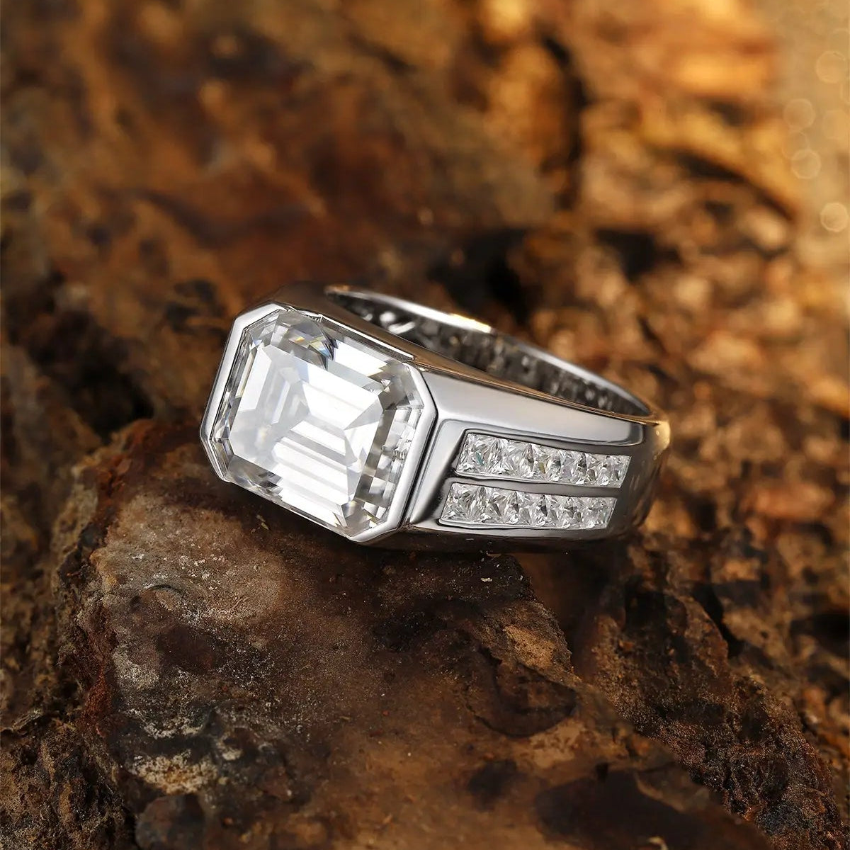 S925 Silver 7.13ct Mulberry Emerald Cut Male Ring A JRSW024Y