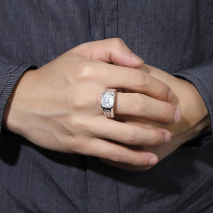 S925 Silver 7.13ct Mulberry Emerald Cut Male Ring A JRSW024Y