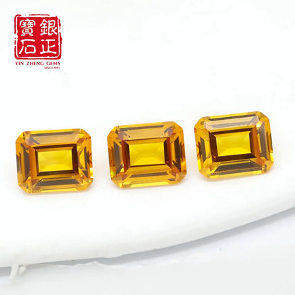 Flame Melted Lab Grown Yellow Sapphire Emerald Cut