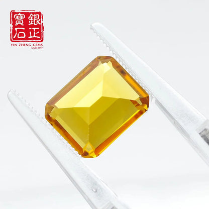 Flame Melted Lab Grown Yellow Sapphire Emerald Cut