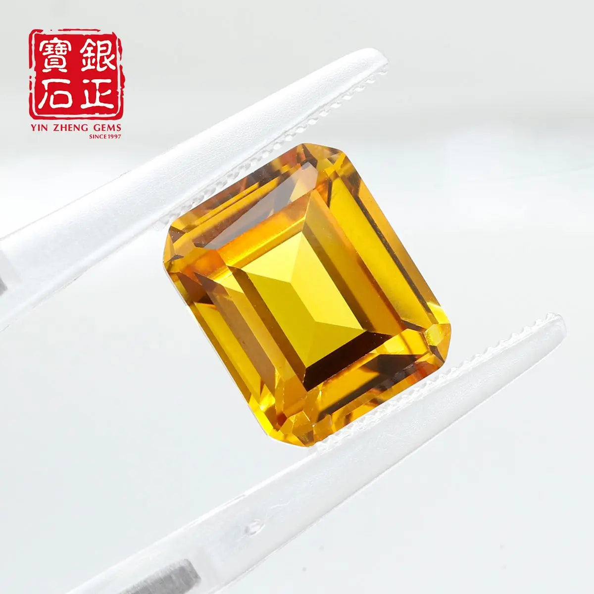 Flame Melted Lab Grown Yellow Sapphire Emerald Cut