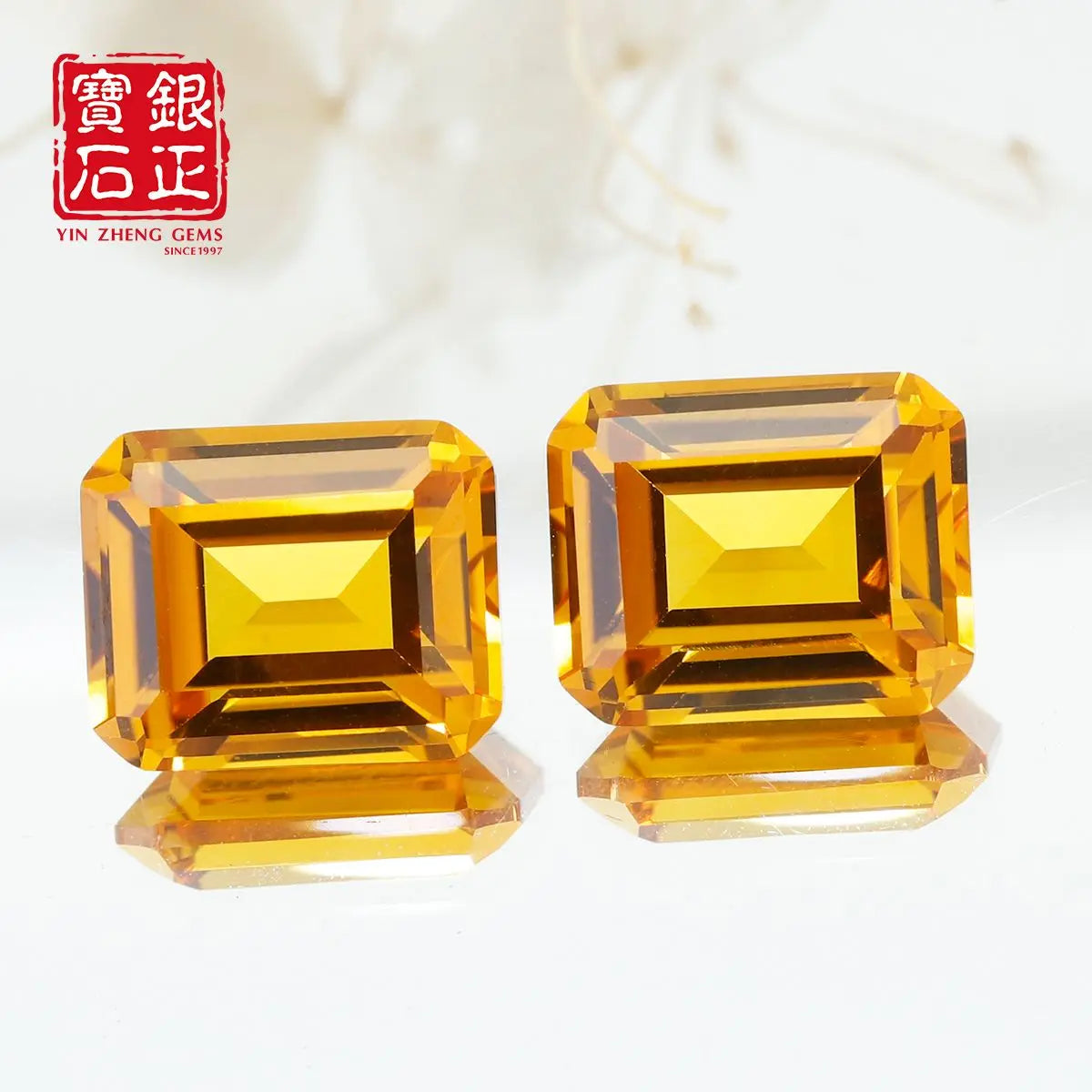 Flame Melted Lab Grown Yellow Sapphire Emerald Cut