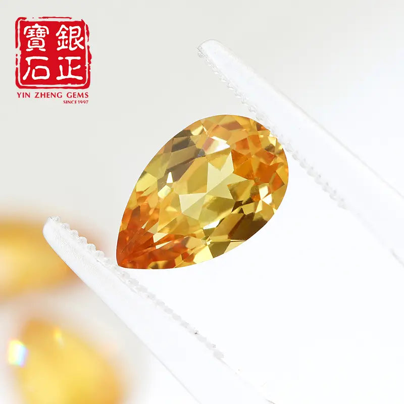 Flame Melted Lab Grown Yellow Sapphire  Pear Shape