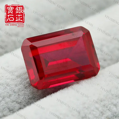 Flame Melted Emerald Cut Lab Grown Ruby